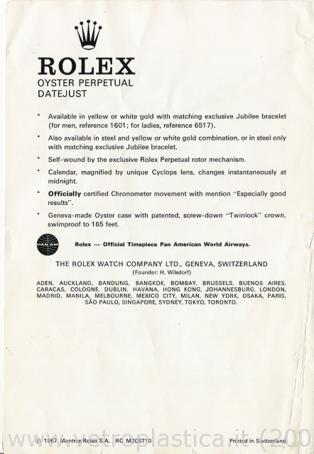 Libretto istruzioni Rolex Datejust 60's