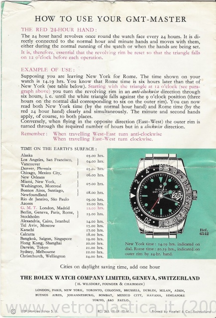 Libretto istruzioni Rolex GMT-Master 50's