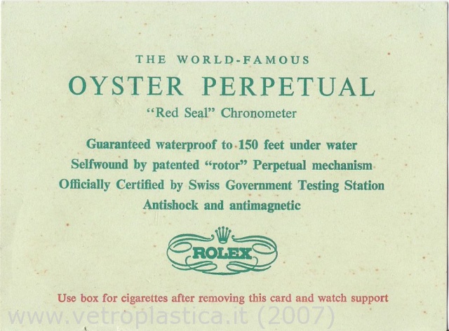 Brochure card Rolex Oyster Perpetual